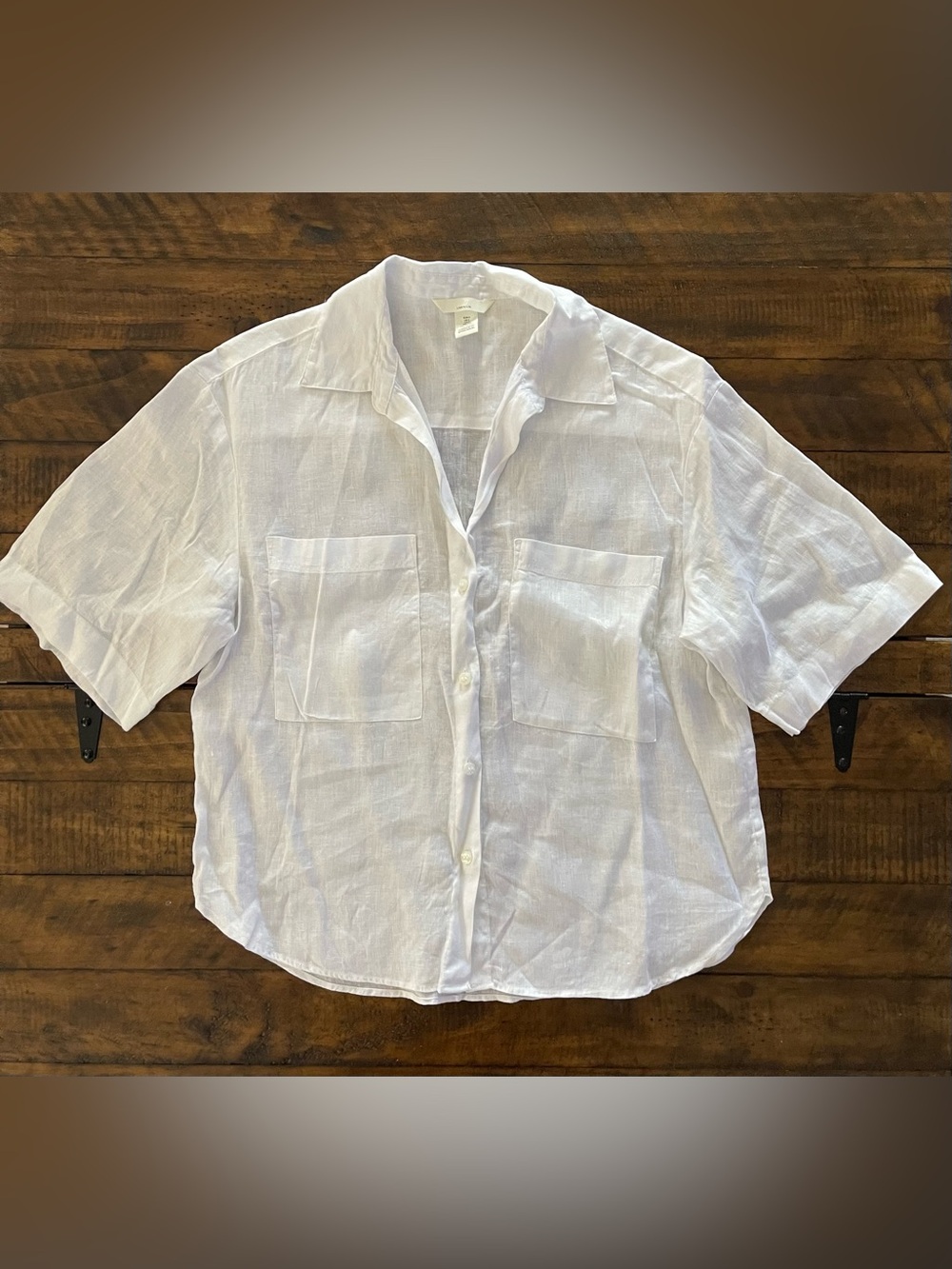 H&M White Button Front Short Sleeve Blouse Size Small Lightweight Relaxed Fit - Picture 2 of 4